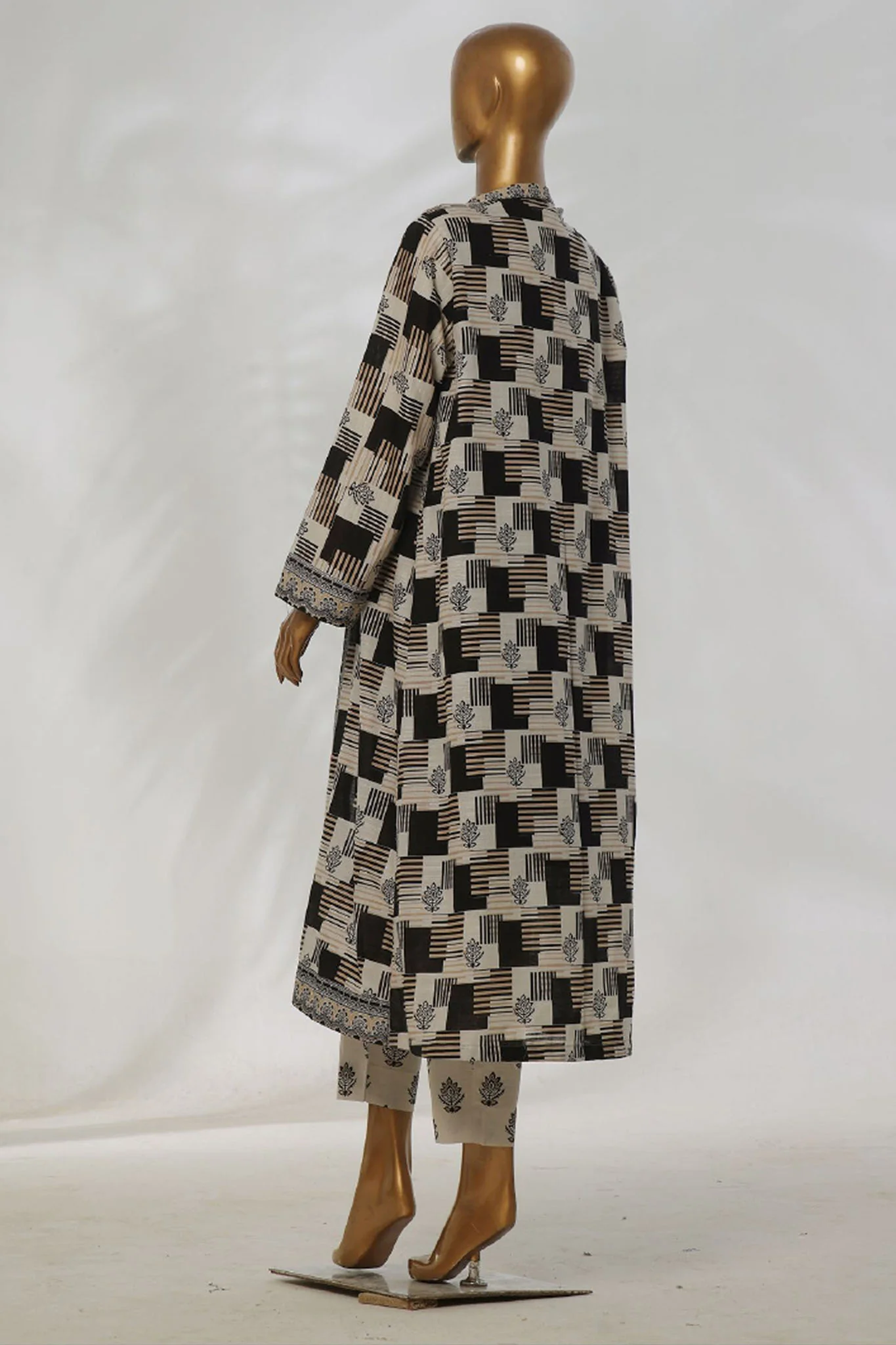 Bin Saeed Stitched 3 Piece Printed Khaddar Vol-01 Jacket Suit-WK-1297-Black - Image 3