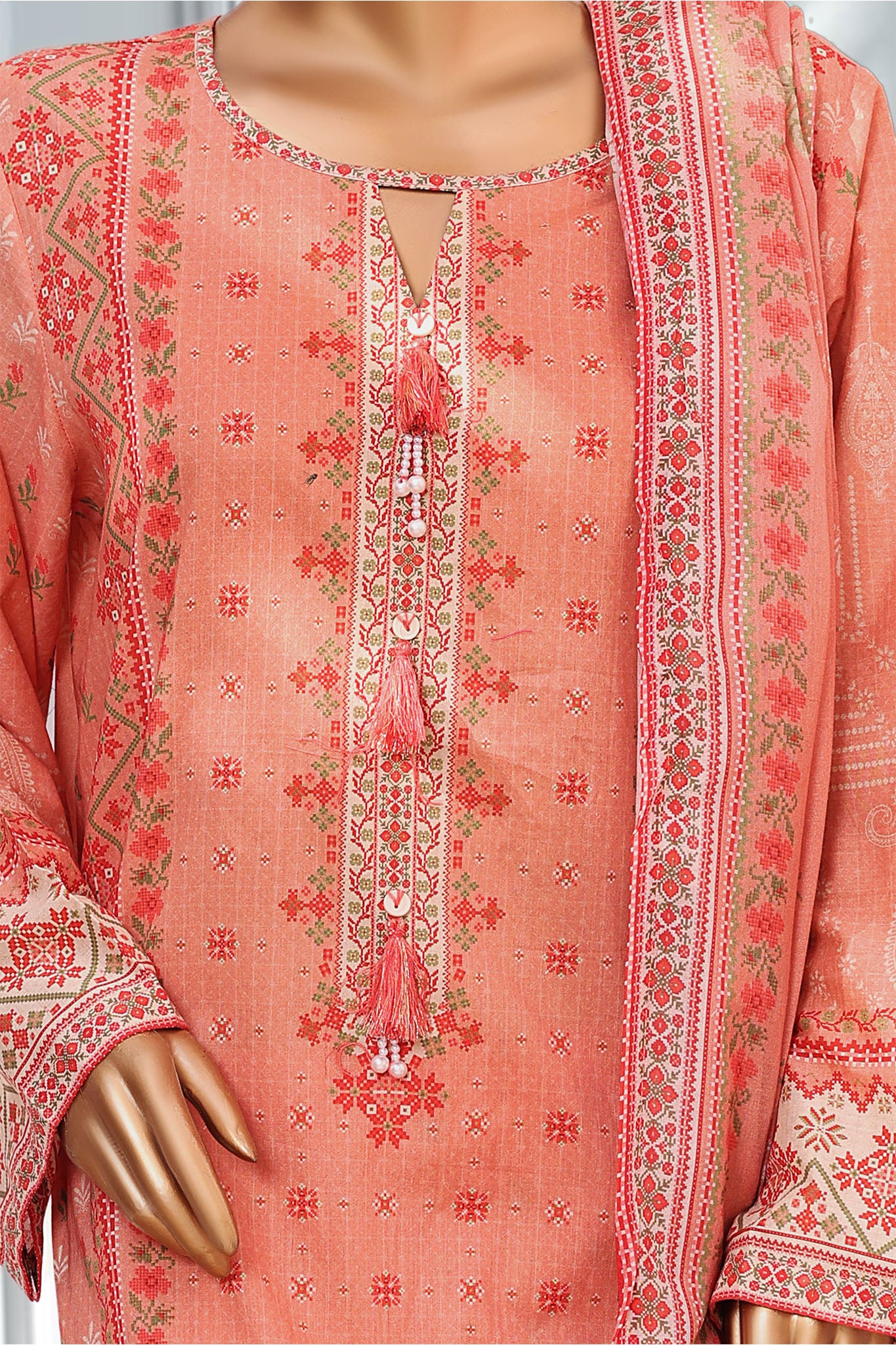 Bin Saeed Stitched 3 Piece Exclusive Printed Lawn Vol-02 Suit-LSM-2752-Tea Pink - Image 2