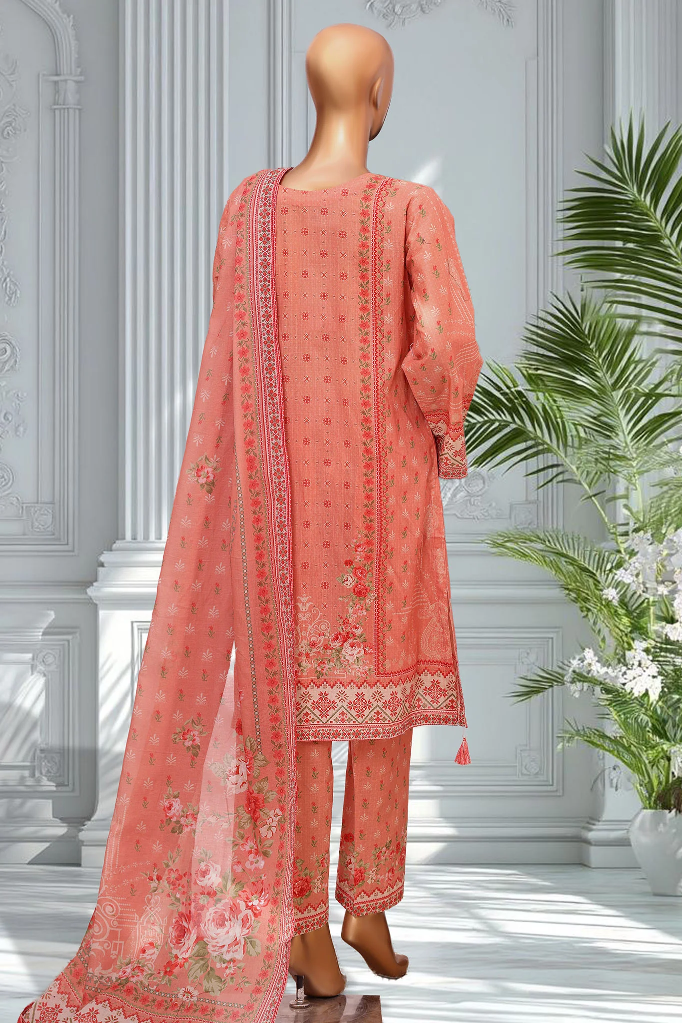 Bin Saeed Stitched 3 Piece Exclusive Printed Lawn Vol-02 Suit-LSM-2752-Tea Pink - Image 3