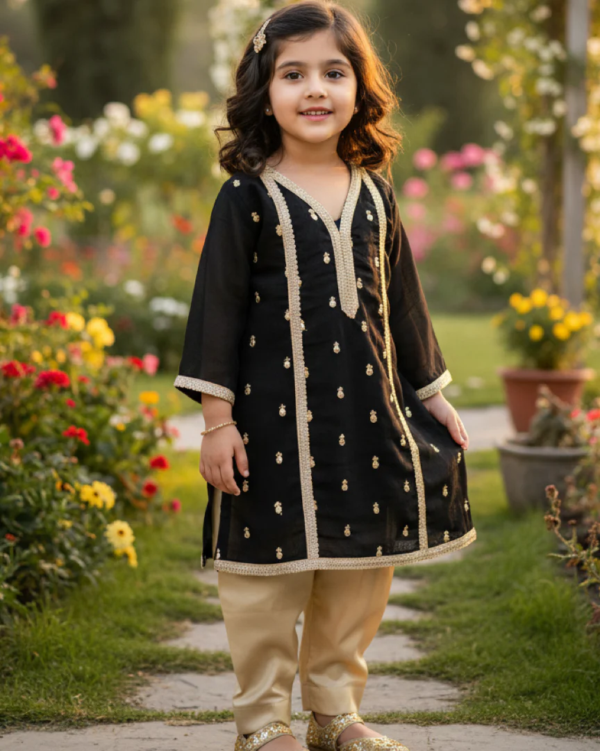 Hiba Fashion Black and Fawn 2 PC Chiffon suit (BFC-0021)