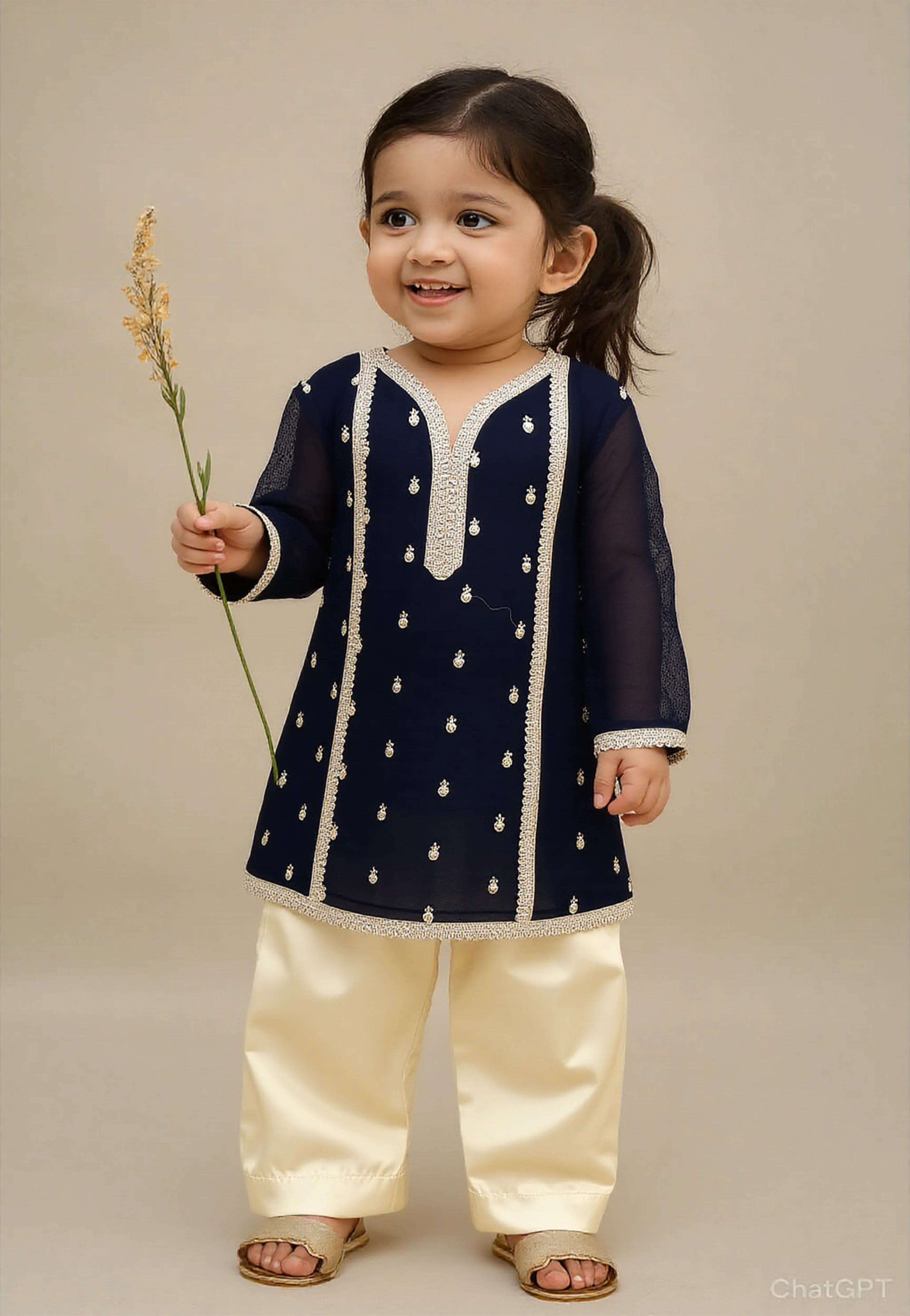 Hiba Fashion Black and Fawn 2 PC Chiffon suit (BFC-0021) - Image 3