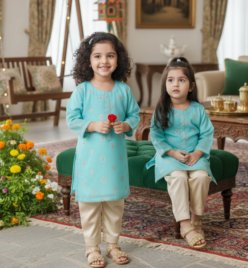 Hiba Fashion Seagreen and Fawn 2 PC Chiffon suit (BFC-0023) - Image 3