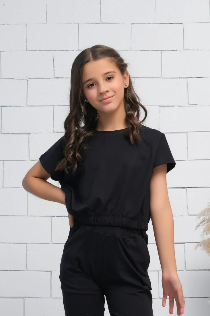 Sprinkles Stitched 1 Piece Summer Shirts Kids Suit-Black - Crop Basic Tee - Jersey