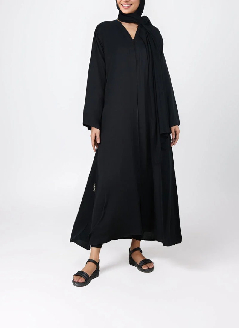Hijab Ul Hareem Black Front Open Nida Fabric Abaya - 0116-P