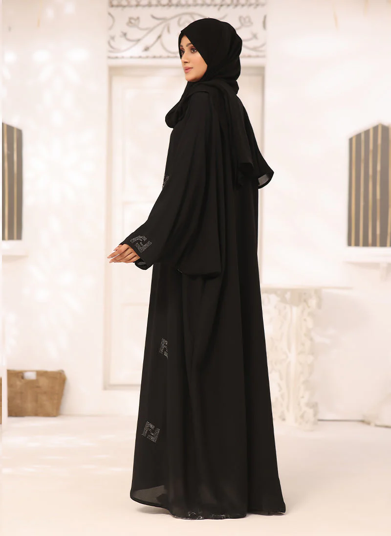 Hijab Ul Hareem Black Nida Fabric Jilbab with Stone Work Jilbab - JILBAB-C-232 - Image 3
