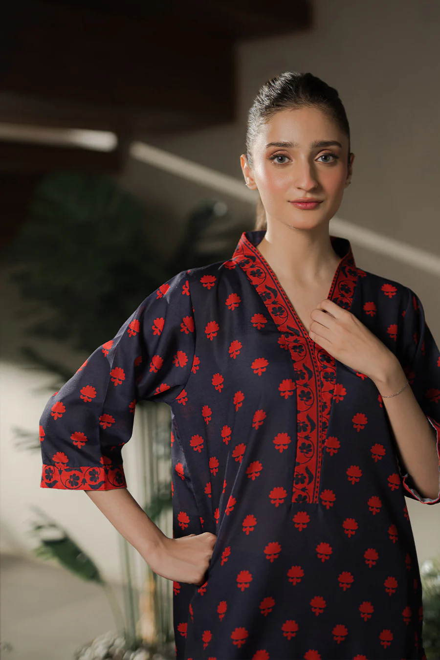Everywear by Qariney Stitched Suit-Blue and Red Shirt - Image 2