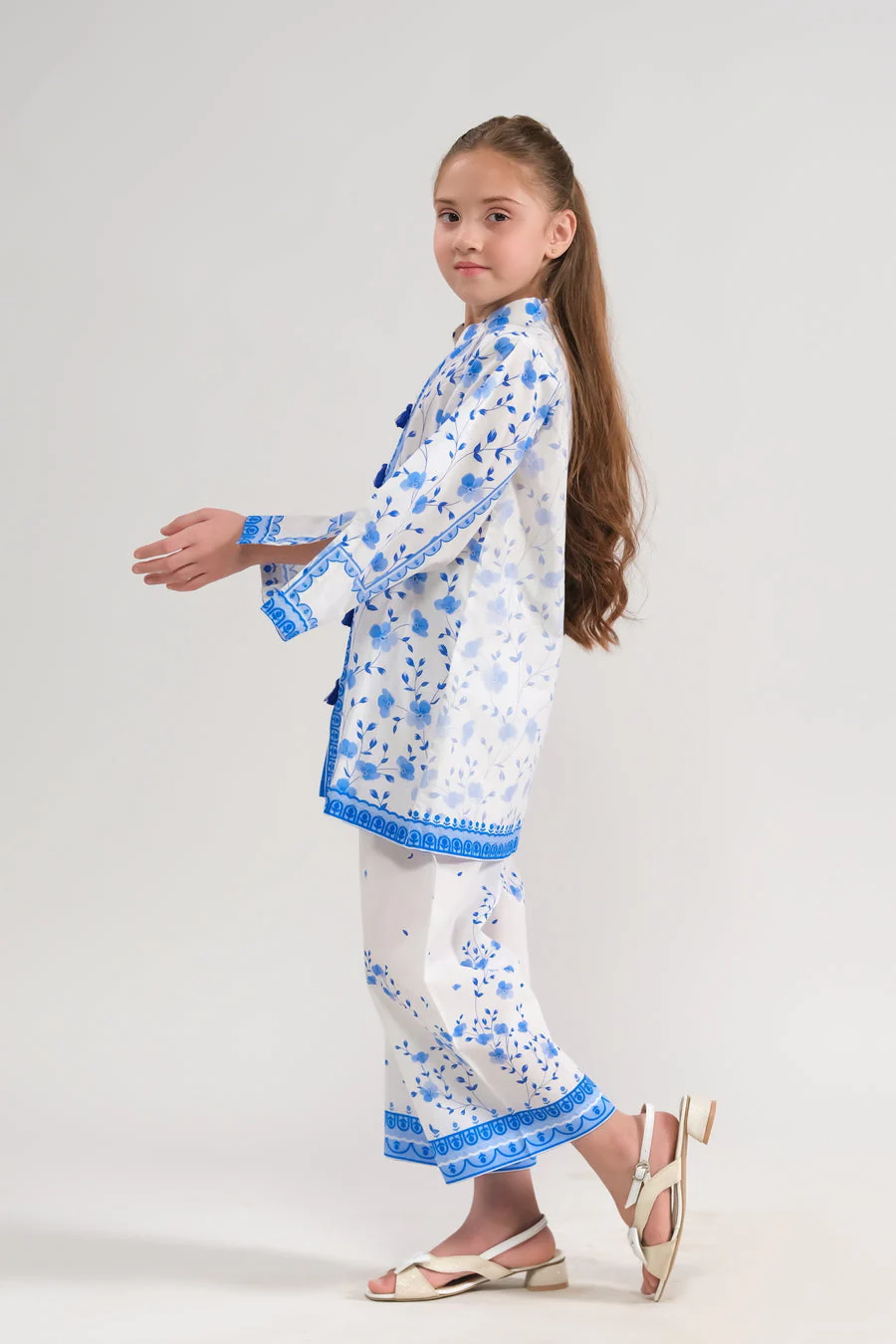 Sprinkles Stitched 2 Piece Summer Co Ord Sets Kids Suit-Blue Blossom - 2pcs - Image 2