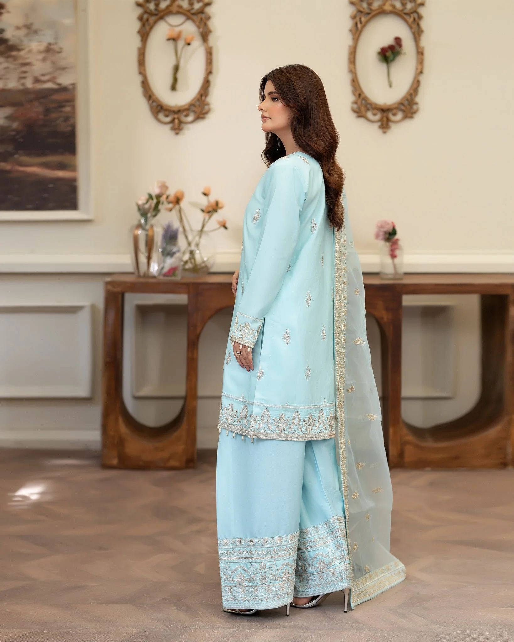Summer Scent By Nine Needles Stitched 3 Piece Summer Suit-Blue Crush-NP-12 - Image 2
