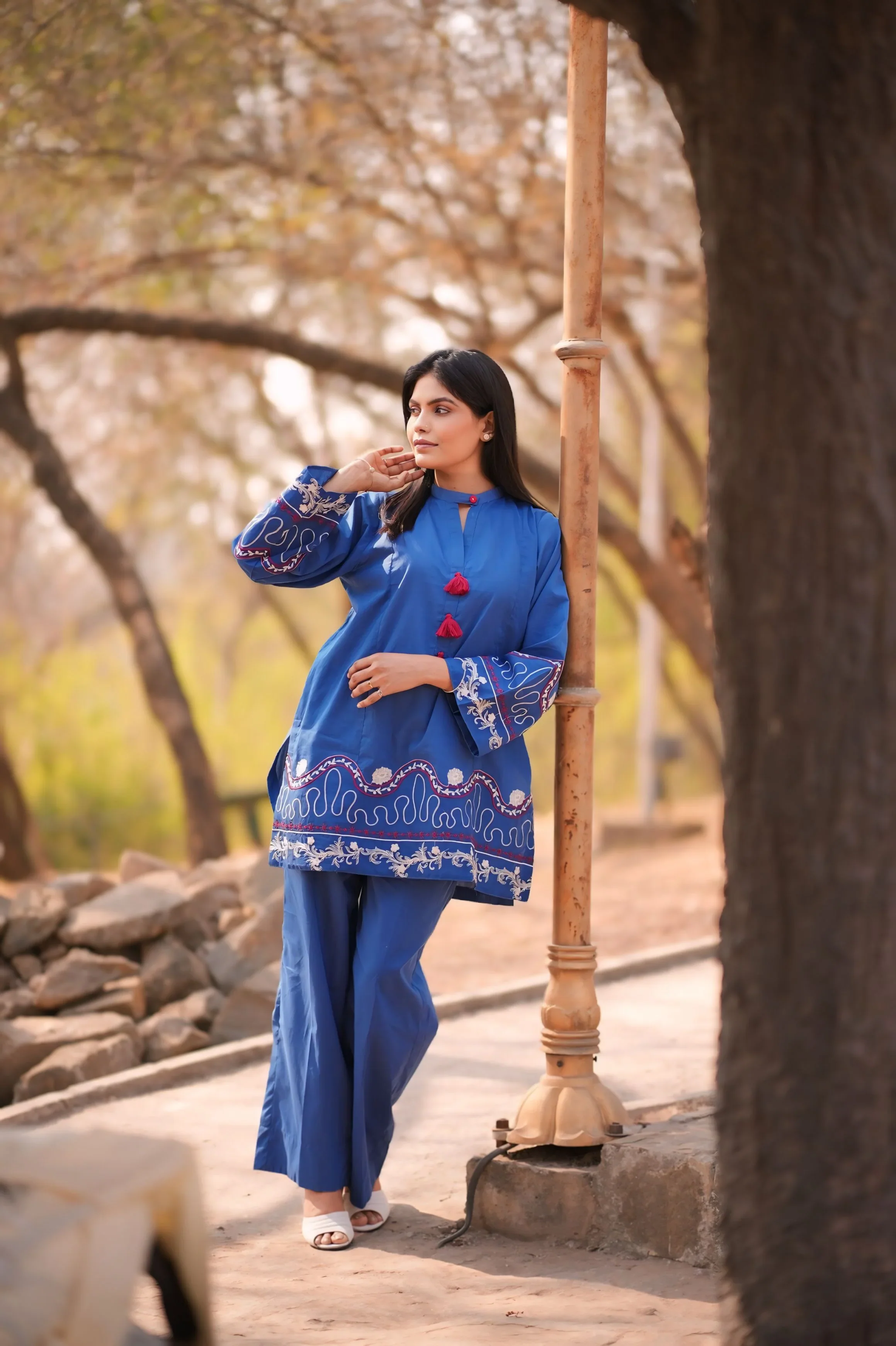 Urban Cut Royal Blue Embroidered Cotton Co-Ord Set - Image 5