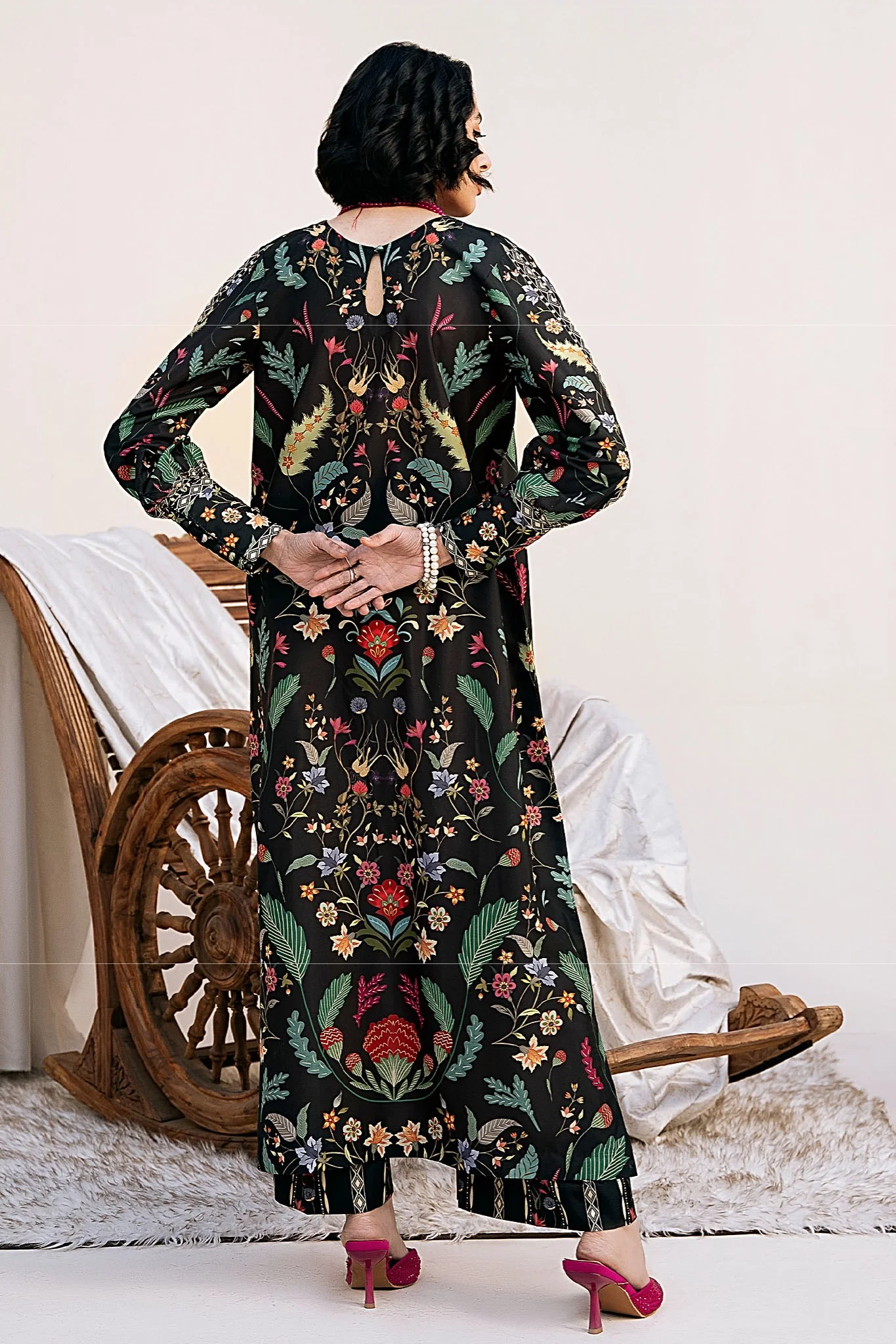 Bon Soir By Florent Co Ords Silk Pret With Scarf Collection-Primrose Black - Image 3