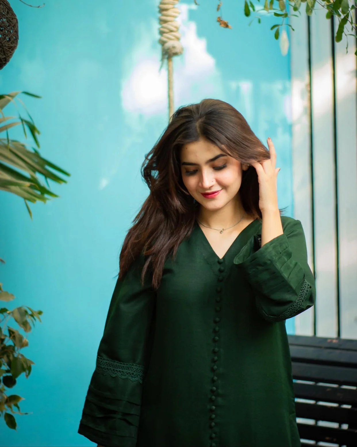 Zauk Stitched 2 Piece Collection-Bottle Green Two Piece Dress - Image 4