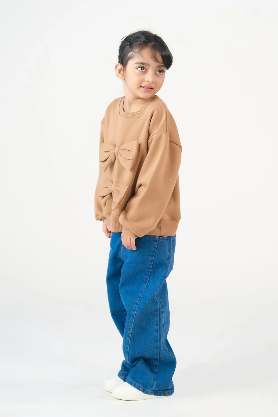 Sprinkles Stitched 1 Piece Winter Shirts Kids Suit-Bow Charm Sweatshirt - Coffee Brown - Image 3