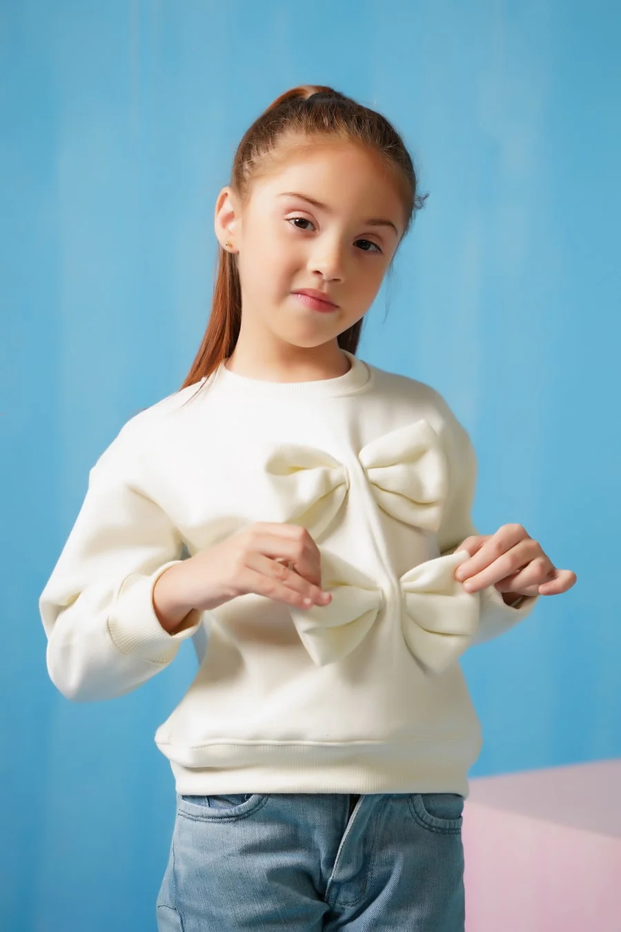 Sprinkles Stitched 1 Piece Winter Shirts Kids Suit-Bow Charm Sweatshirt - Cream White