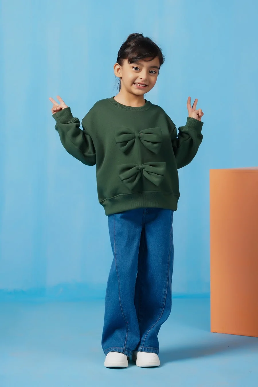 Sprinkles Stitched 1 Piece Winter Shirts Kids Suit-Bow Charm Sweatshirt - Dark Green - Image 6