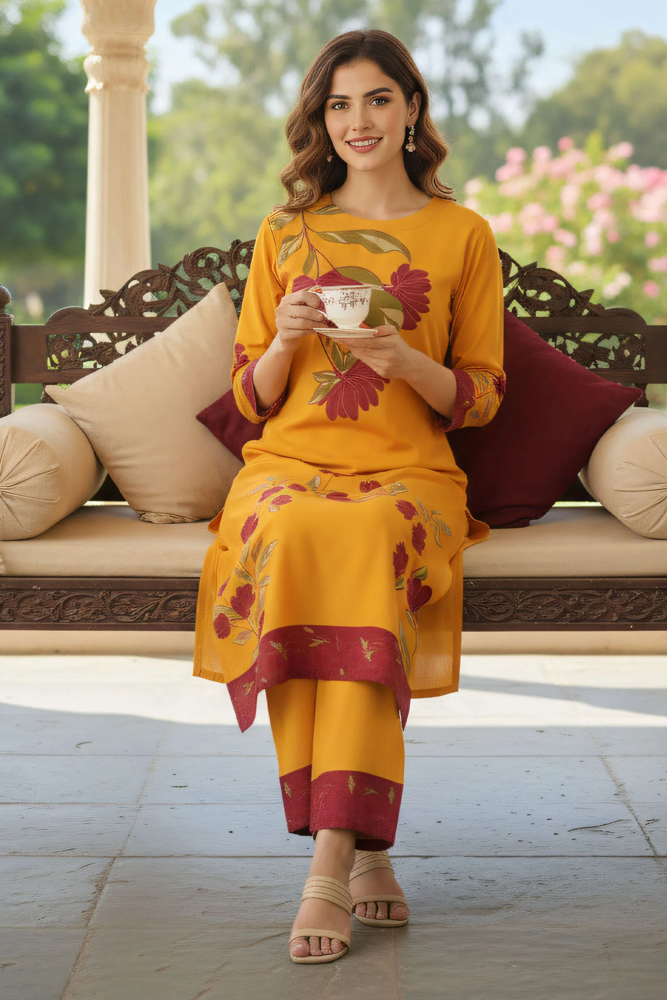 Brandlo Stitched 2 Piece Suit-MUSTARD FLORAL - Image 2