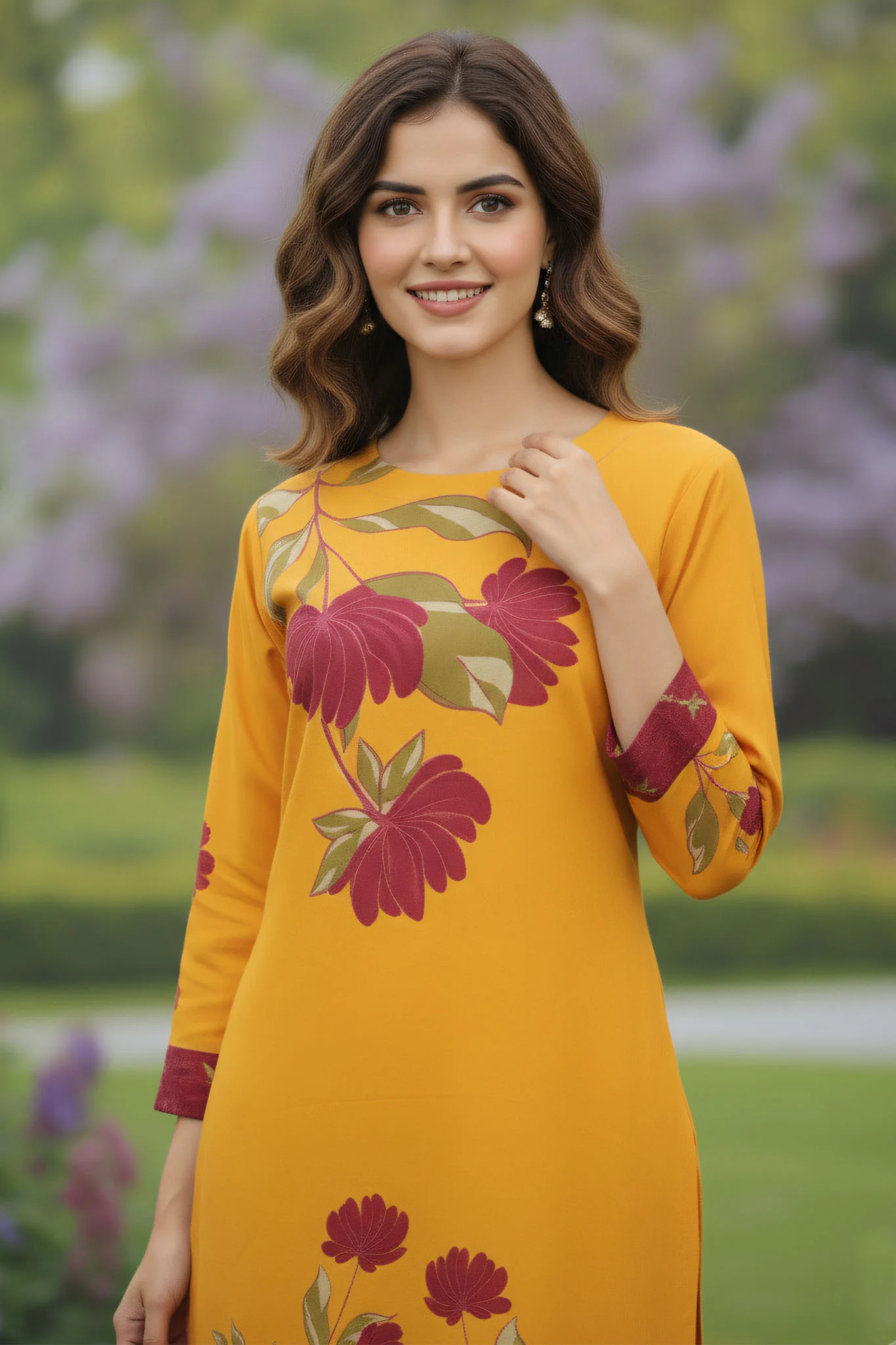 Brandlo Stitched 2 Piece Suit-MUSTARD FLORAL - Image 3