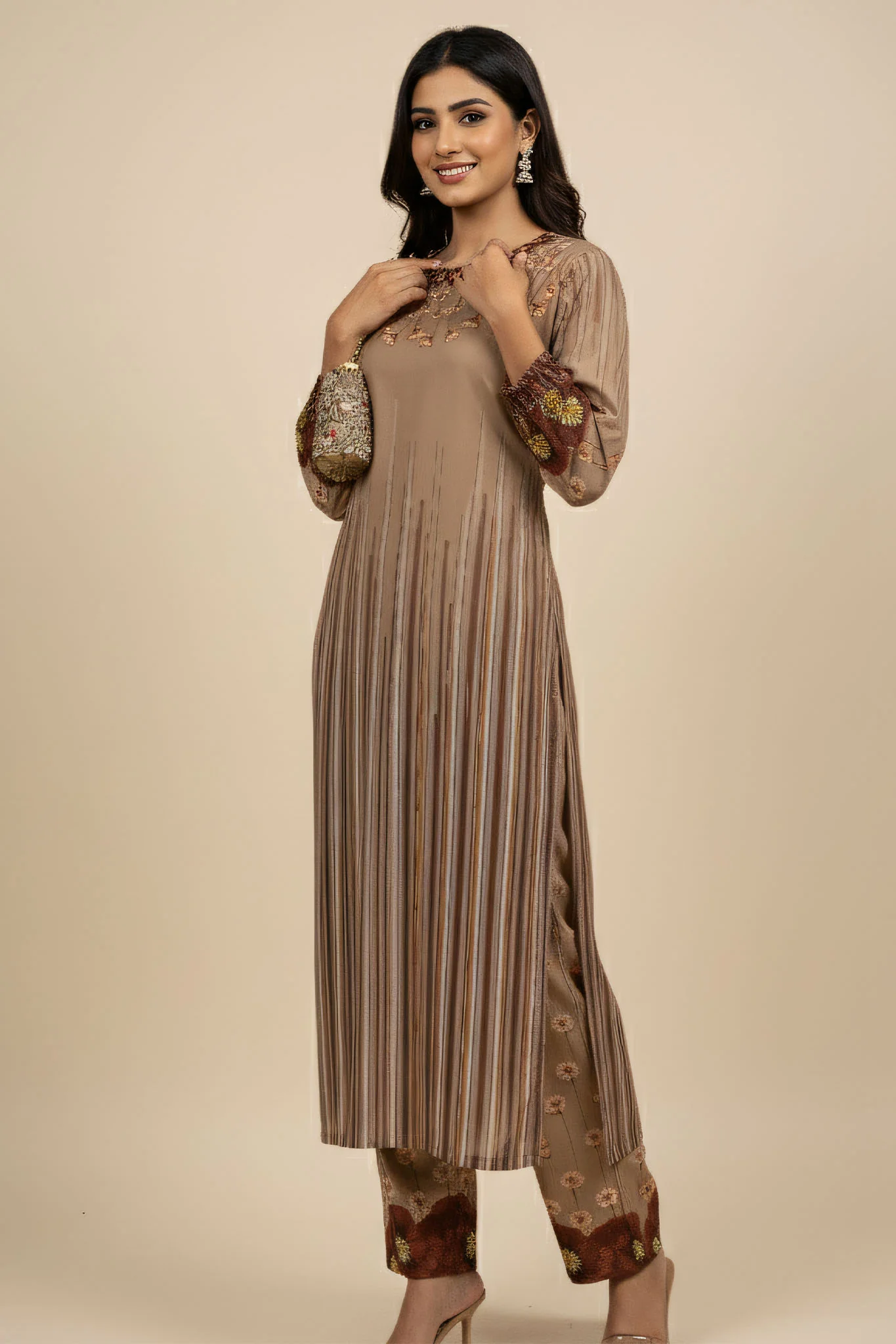 Brandlo Stitched 2 Piece Suit-SOFT BROWN - Image 3