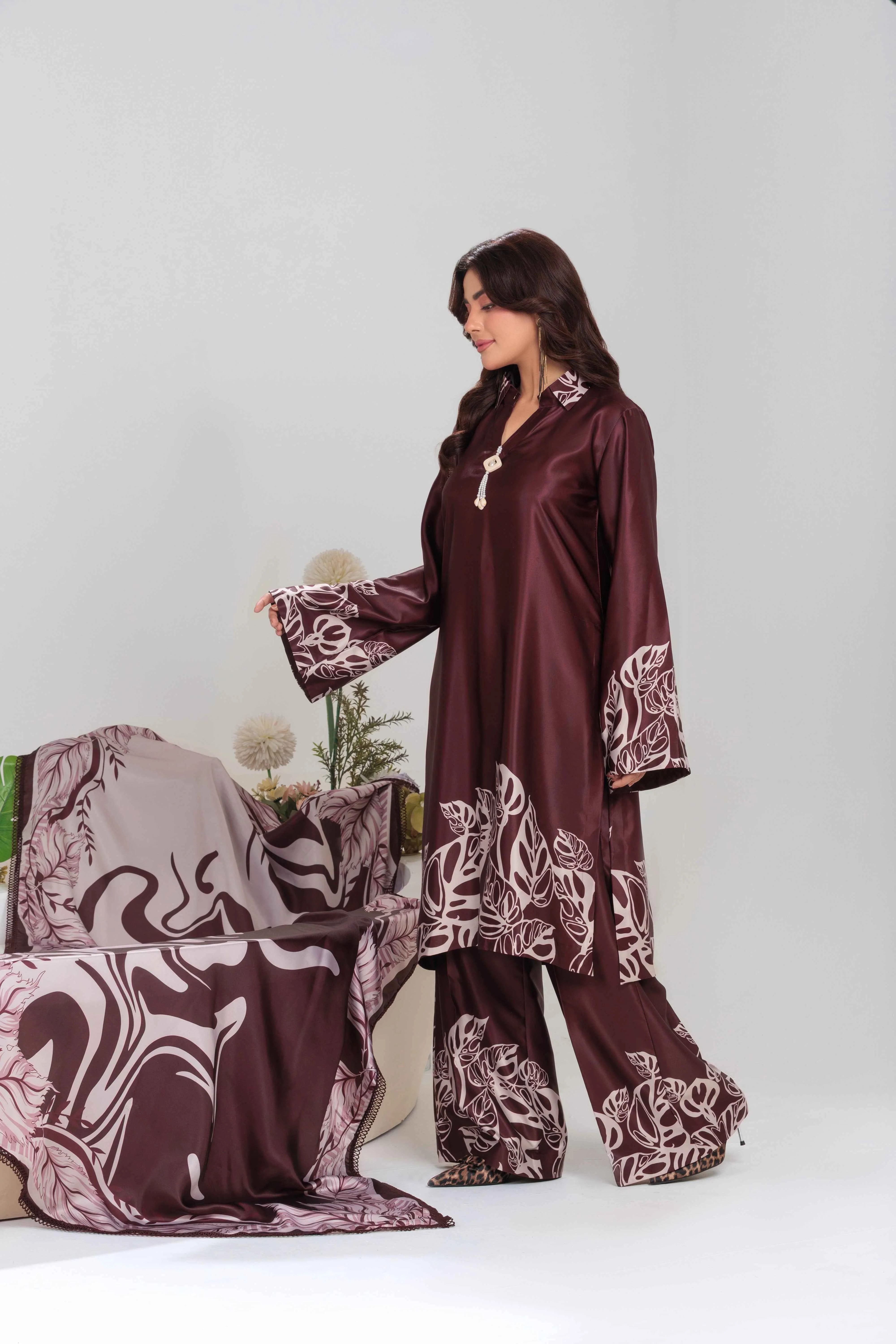 Vibrant Aura By Huma Gul Unstitched 3 Piece Satin Silk Edit Suit-Brista HG-207 - Image 3