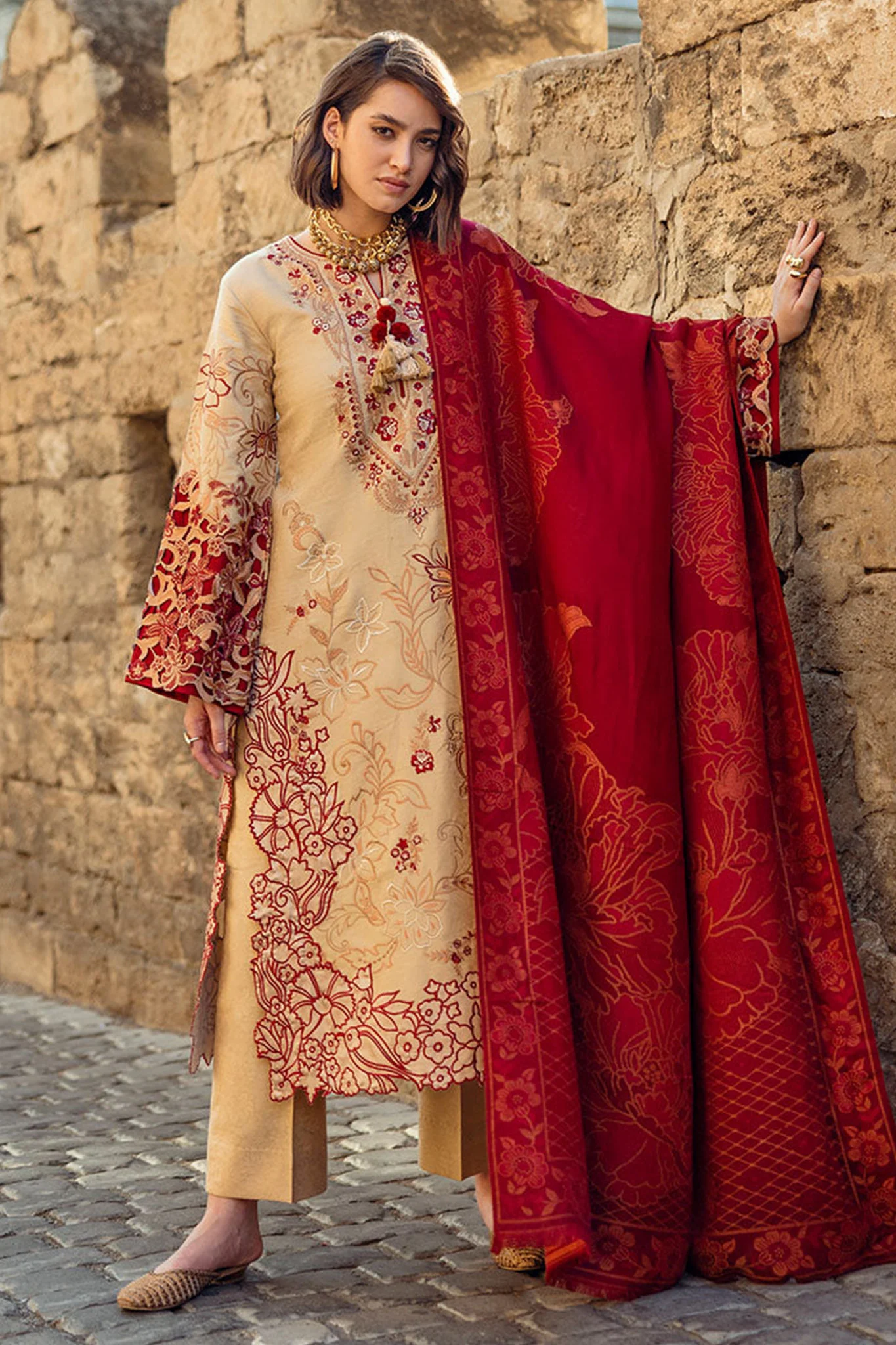 Broadway By Mushq Unstitched 3 Piece Winter Suit-MWI-05-Fallen Hearts