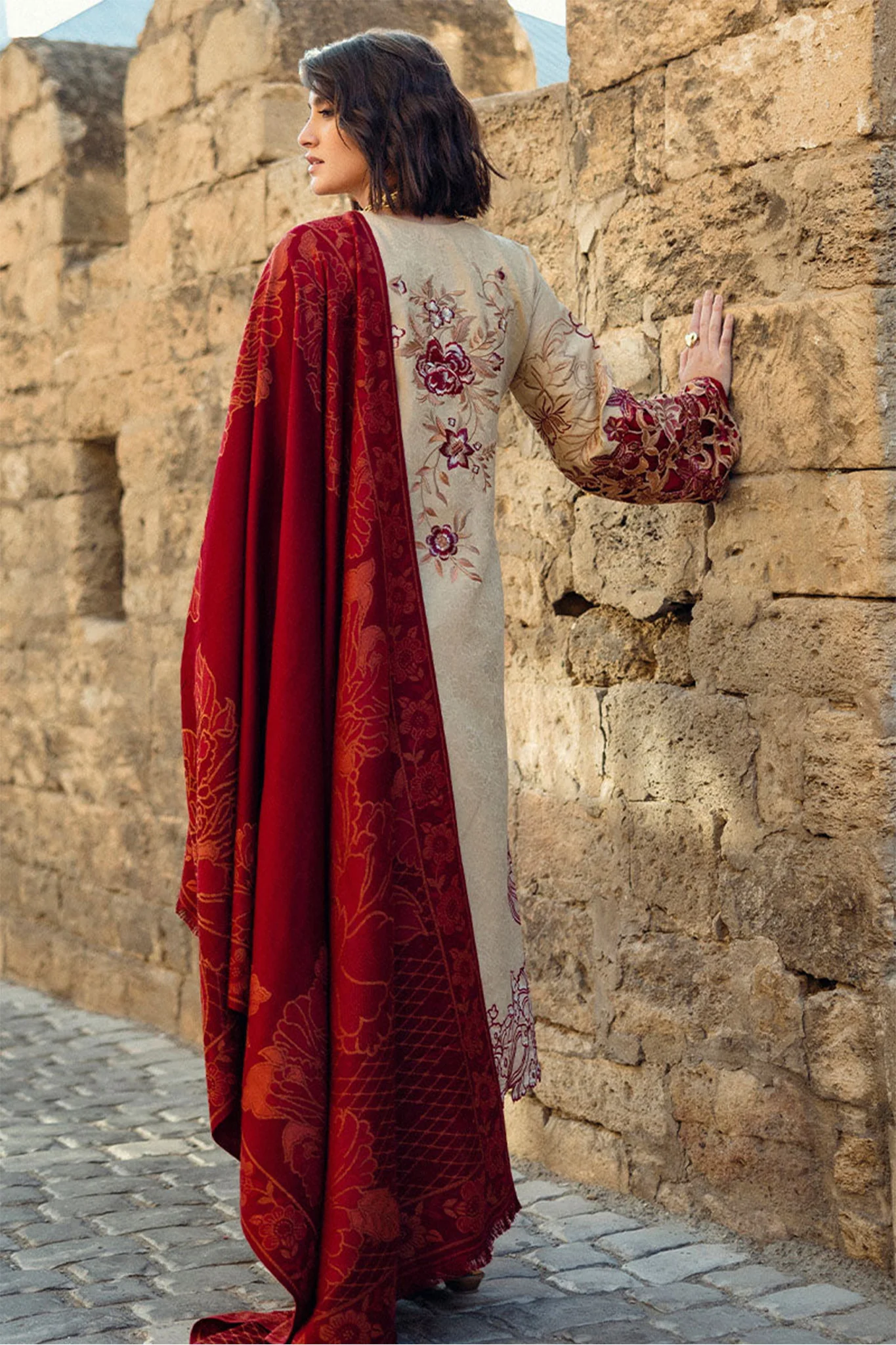 Broadway By Mushq Unstitched 3 Piece Winter Suit-MWI-05-Fallen Hearts - Image 4