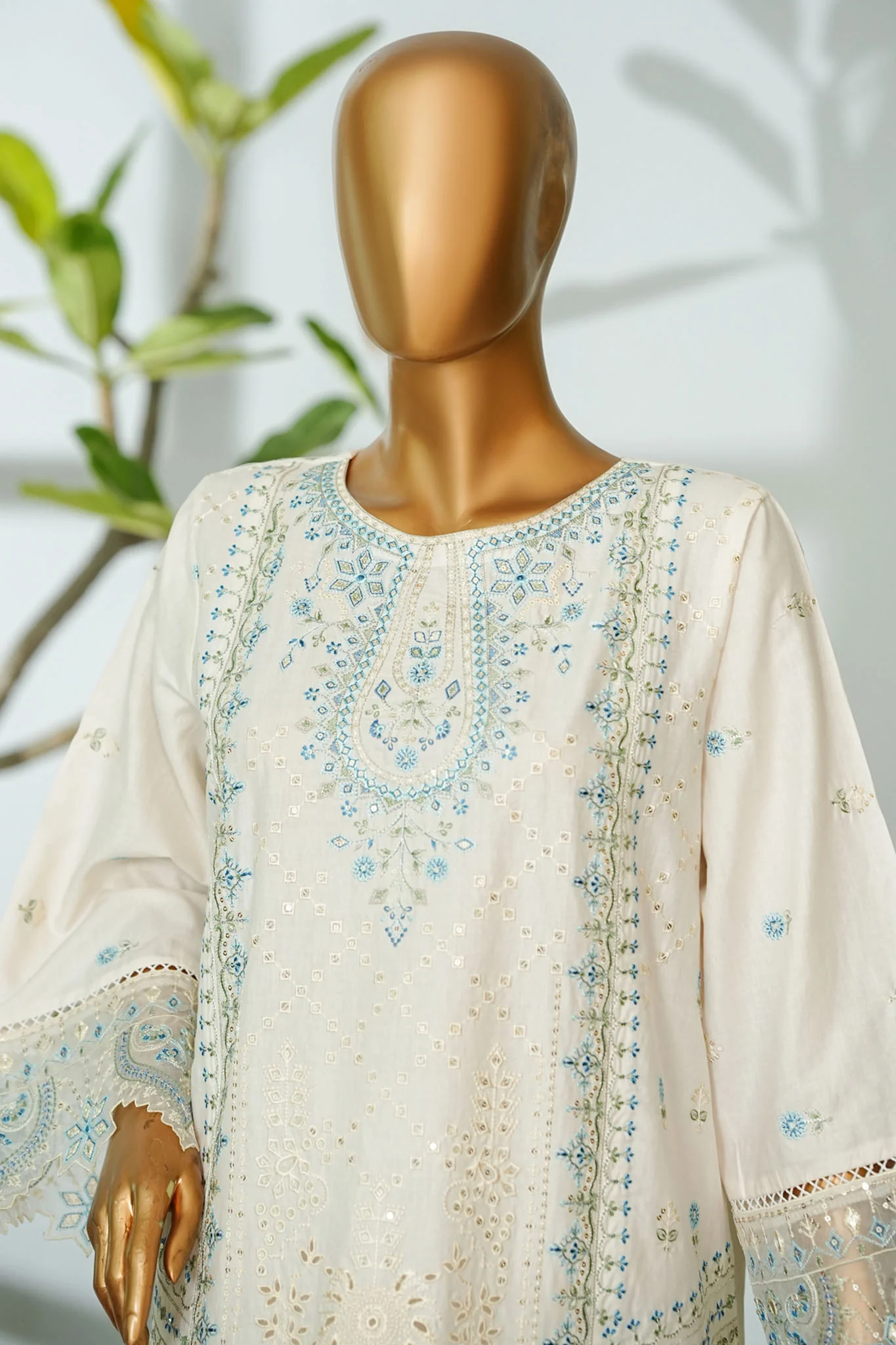 Bin Saeed Stitched 3 Piece Luxury Emb Lawn Suit-D-2710 WHITE - Image 2