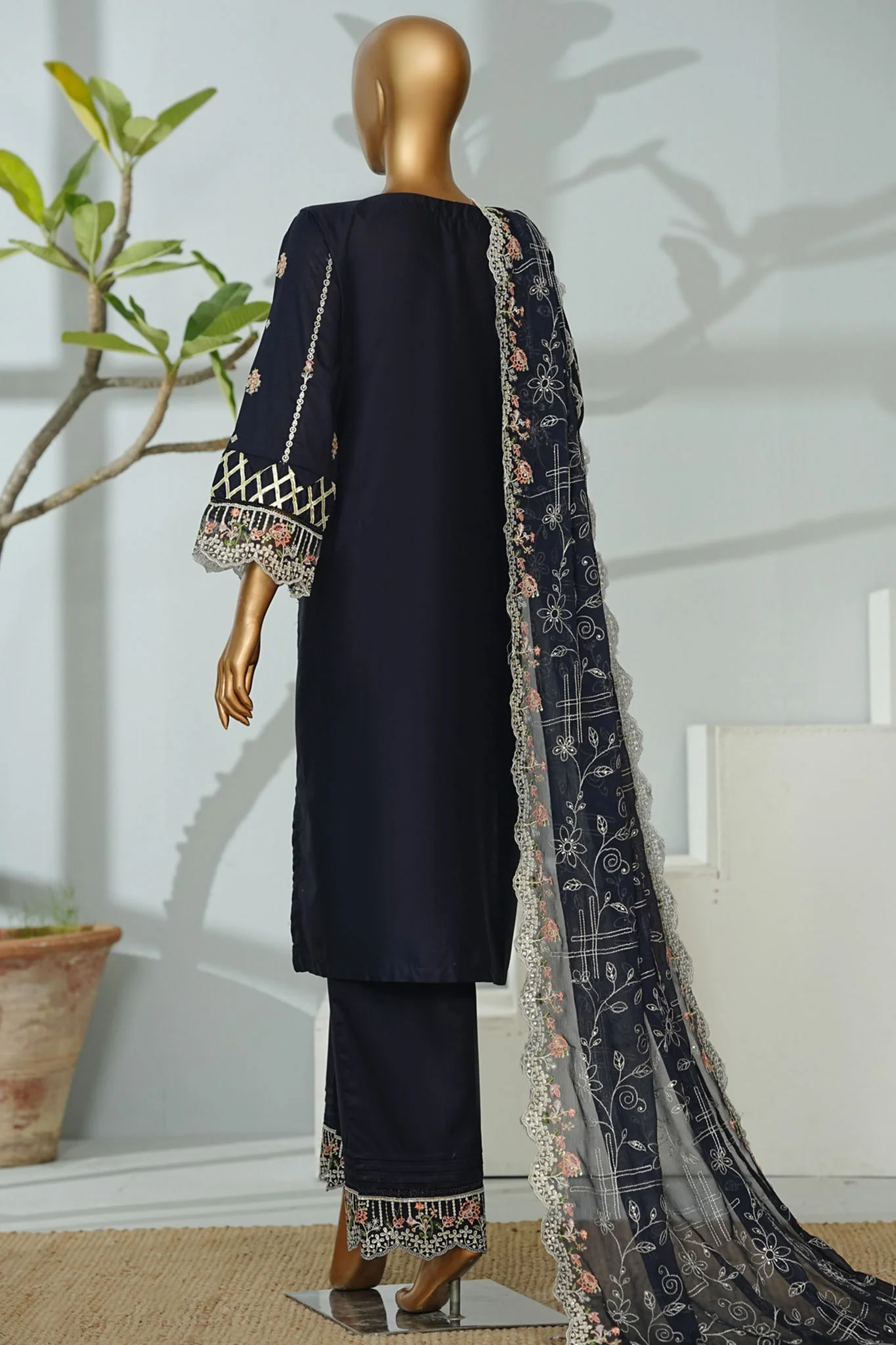 Bin Saeed Stitched 3 Piece Luxury Emb Lawn Suit-D-2711 BLUE - Image 3