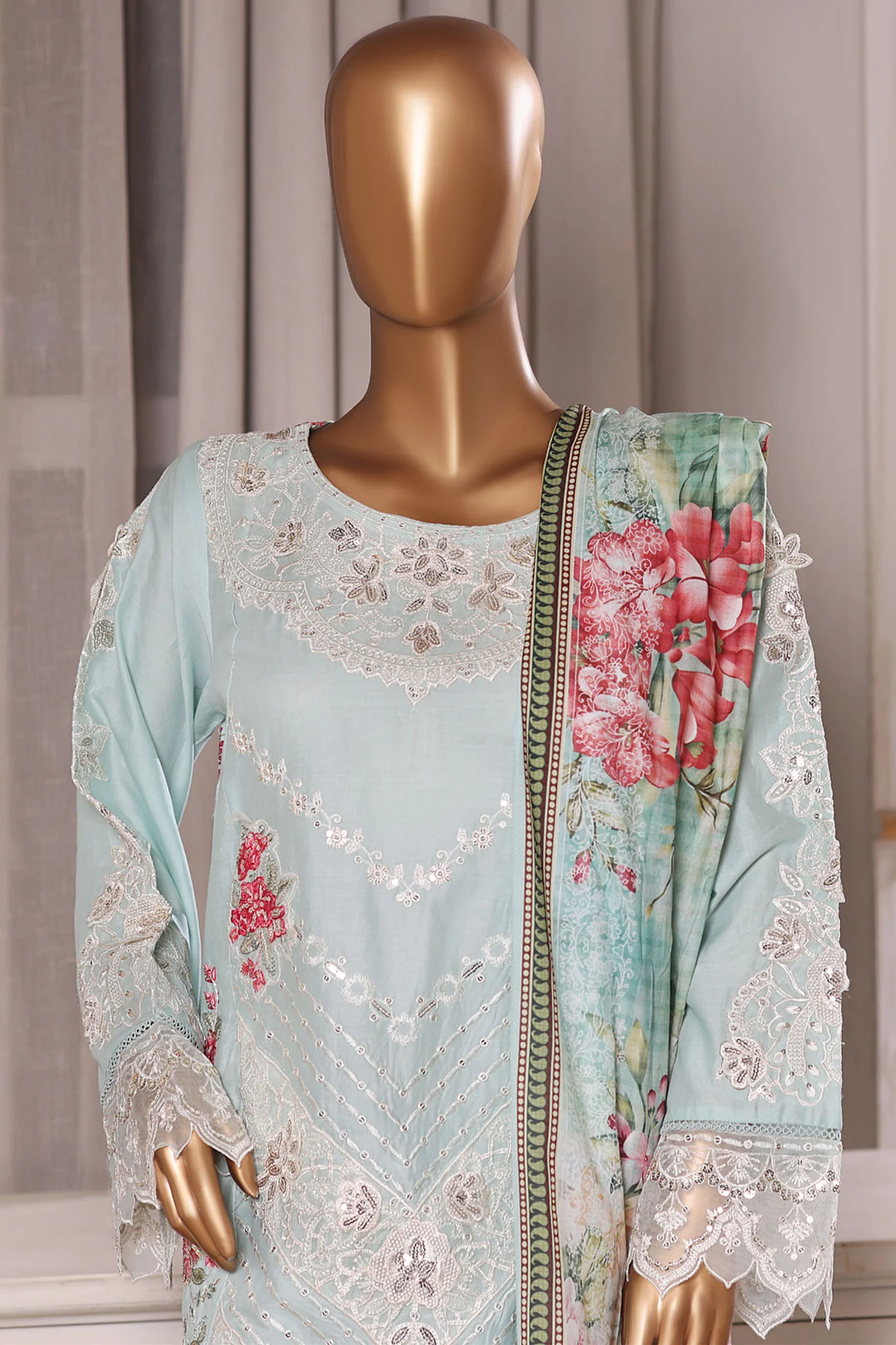 Bin Saeed Stitched 3 Piece Luxury Chikankari & Laserkari Suit-NSM-2779-FEROZI - Image 2