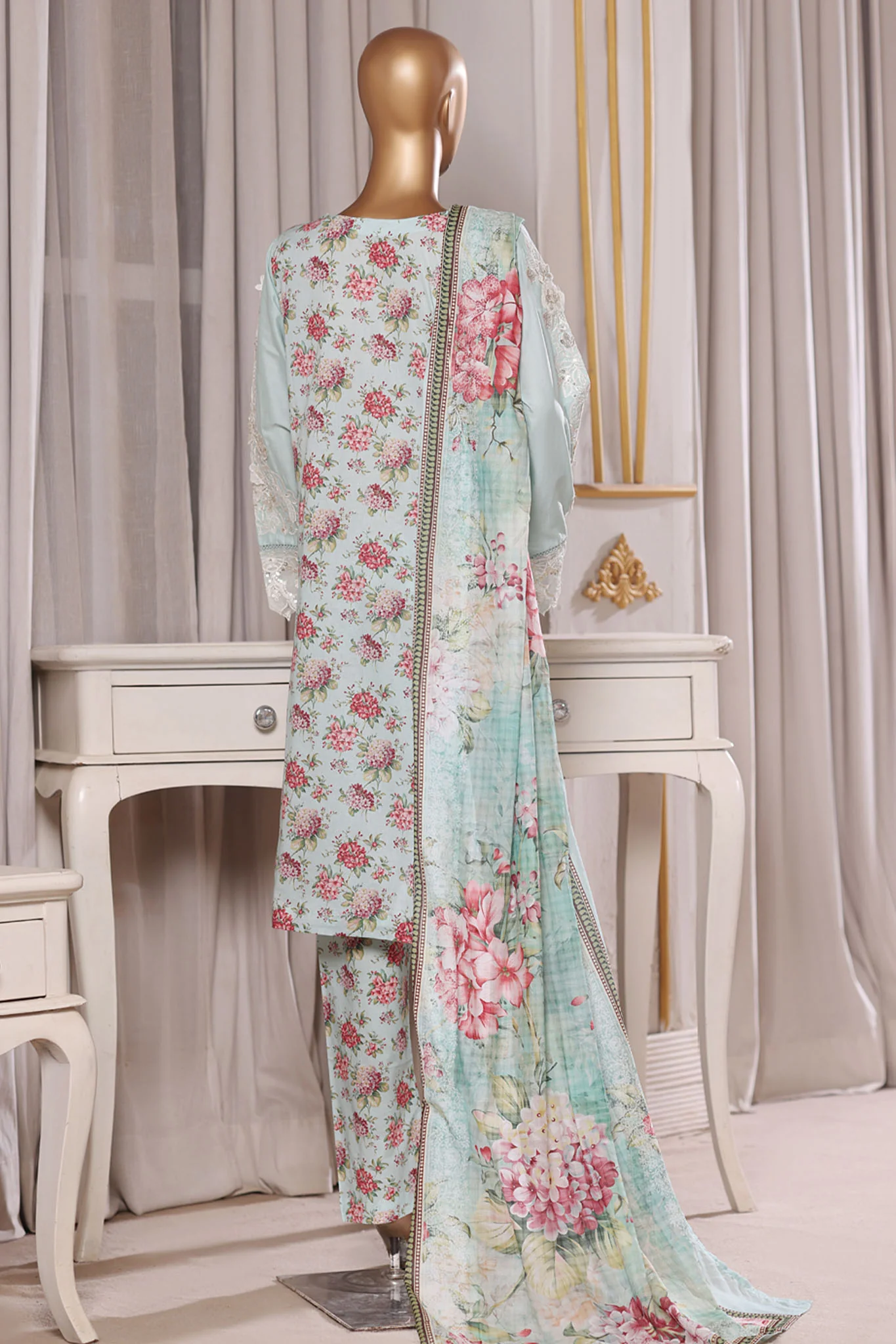 Bin Saeed Stitched 3 Piece Luxury Chikankari & Laserkari Suit-NSM-2779-FEROZI - Image 3