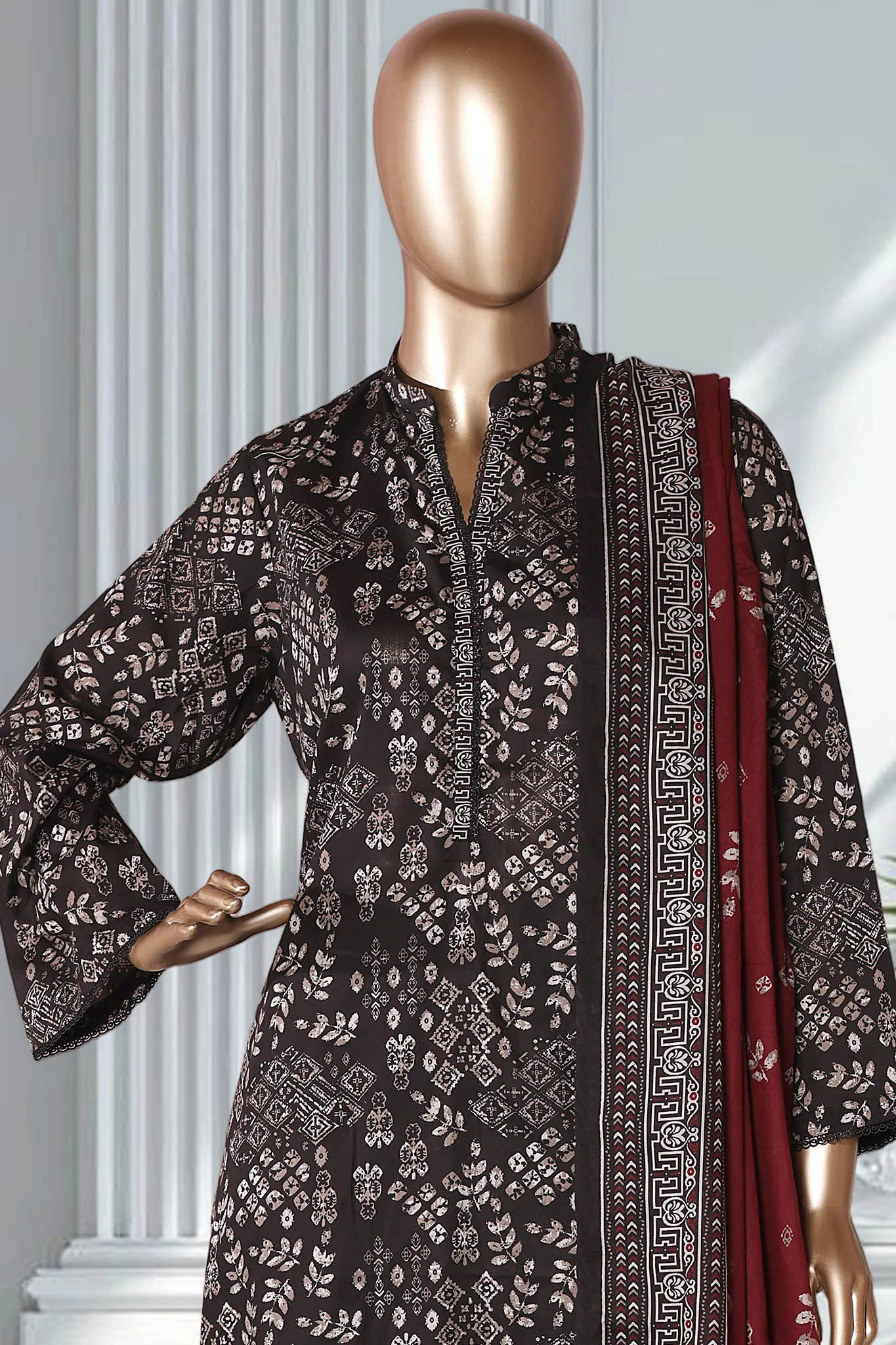 Bin Saeed Stitched 3 Piece Exclusive Printed Lawn Vol-02 Suit-LSM-2716-Black - Image 2