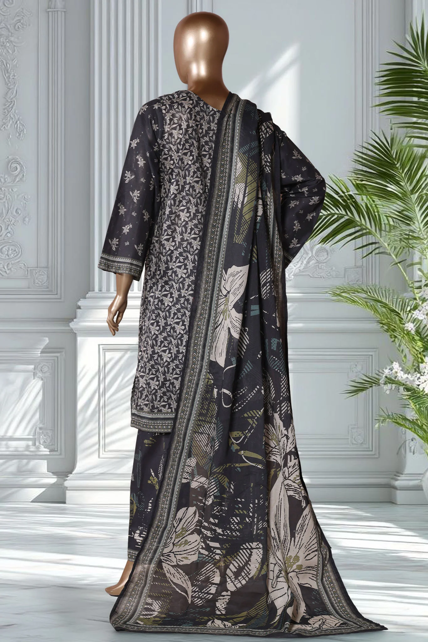 Bin Saeed Stitched 3 Piece Exclusive Printed Lawn Vol-02 Suit-LSM-2721-Black - Image 3