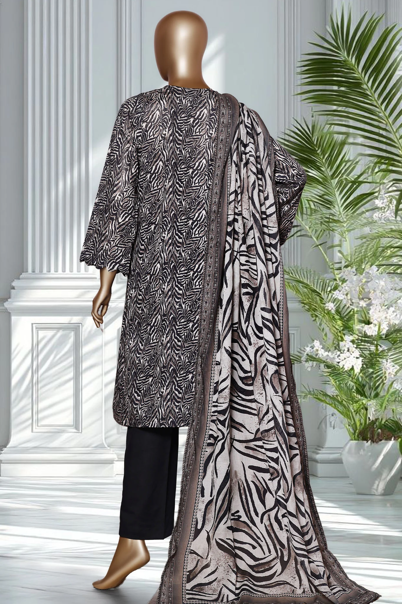 Bin Saeed Stitched 3 Piece Exclusive Printed Lawn Vol-02 Suit-LSM-2768-BLACK - Image 3