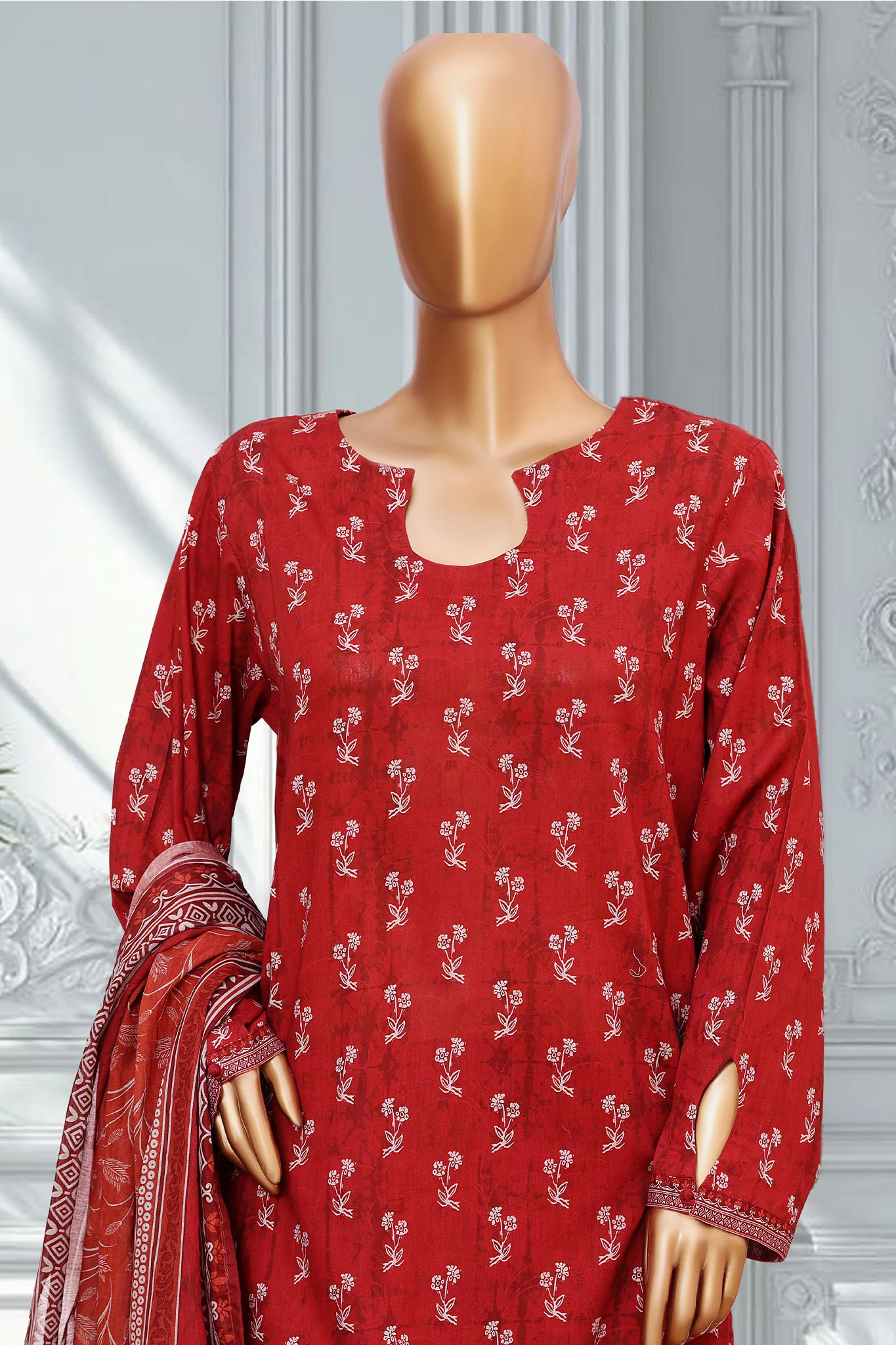 Bin Saeed Stitched 3 Piece Exclusive Printed Lawn Vol-02 Suit-LSM-2769-MAROON - Image 2