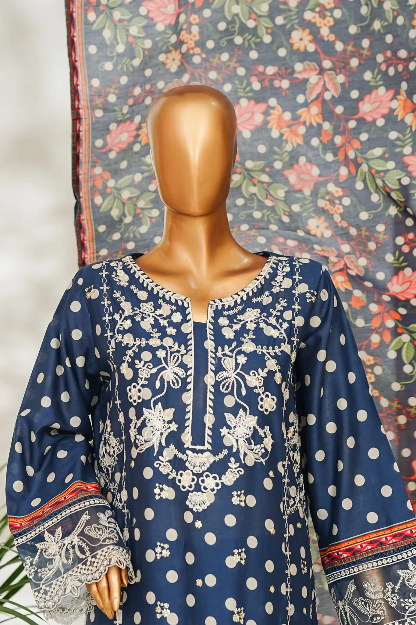 Bin Saeed Stitched 3 Piece Exclusive Emb Lawn Vol-02 Suit-NSM-2644 BLUE - Image 2