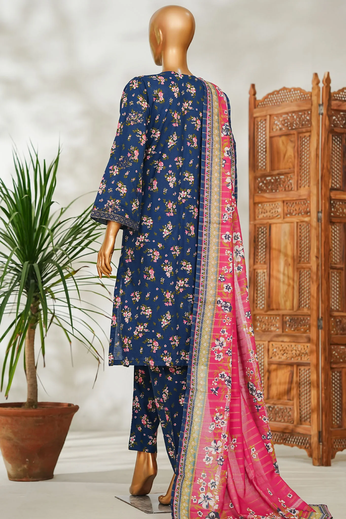 Bin Saeed Stitched 3 Piece Exclusive Emb Lawn Vol-02 Suit-NSM-2660 BLUE - Image 3