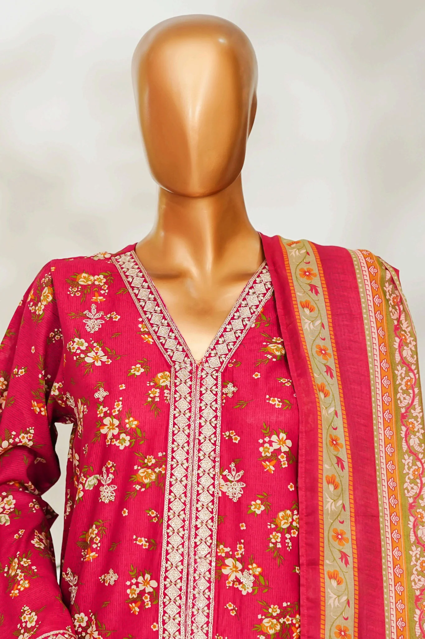 Bin Saeed Stitched 3 Piece Exclusive Emb Lawn Vol-02 Suit-NSM-2661 MAROON - Image 2