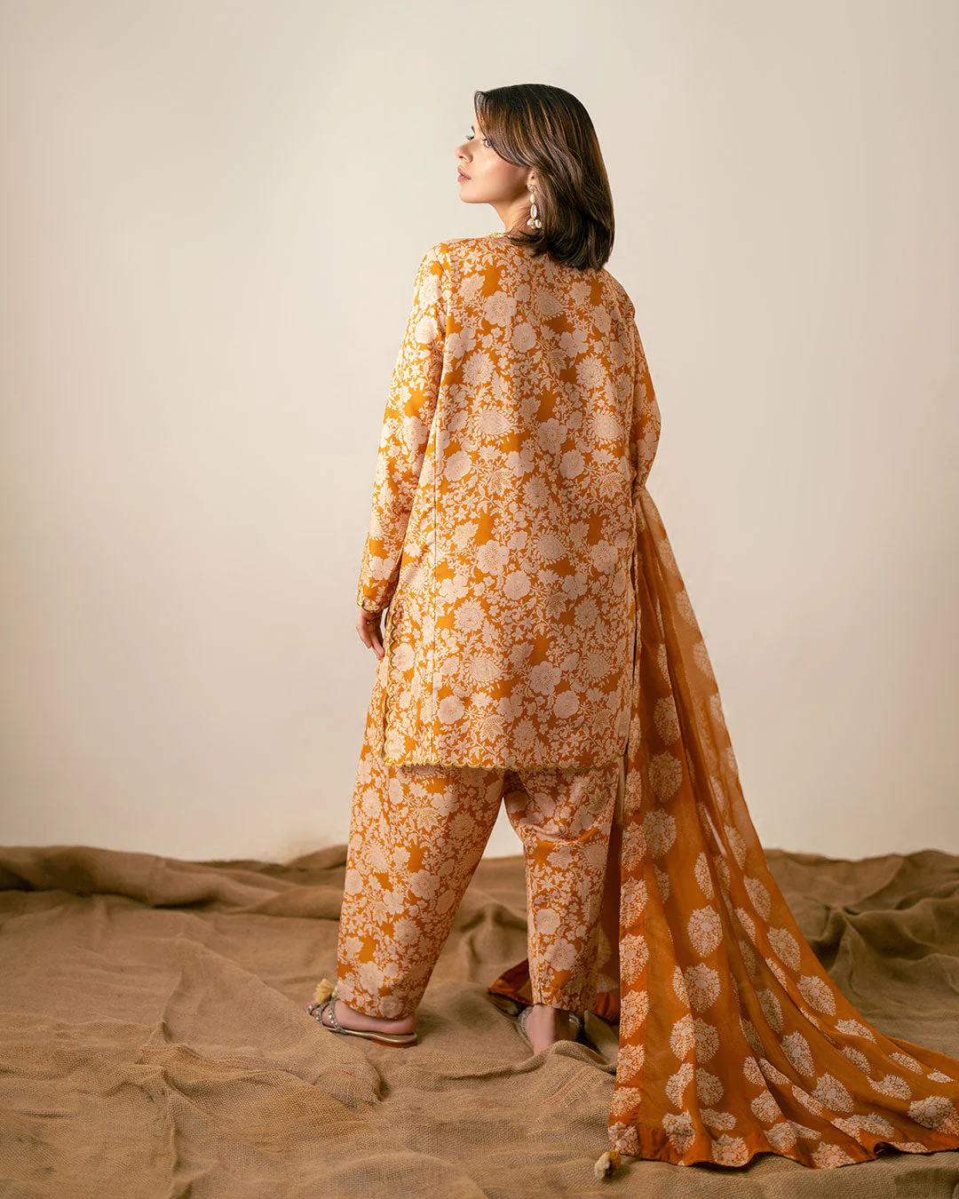 Ayla Studio Stitched PRINTED ESSENTIAL 2PC CO-ORD - Burnt Ocher - Image 9
