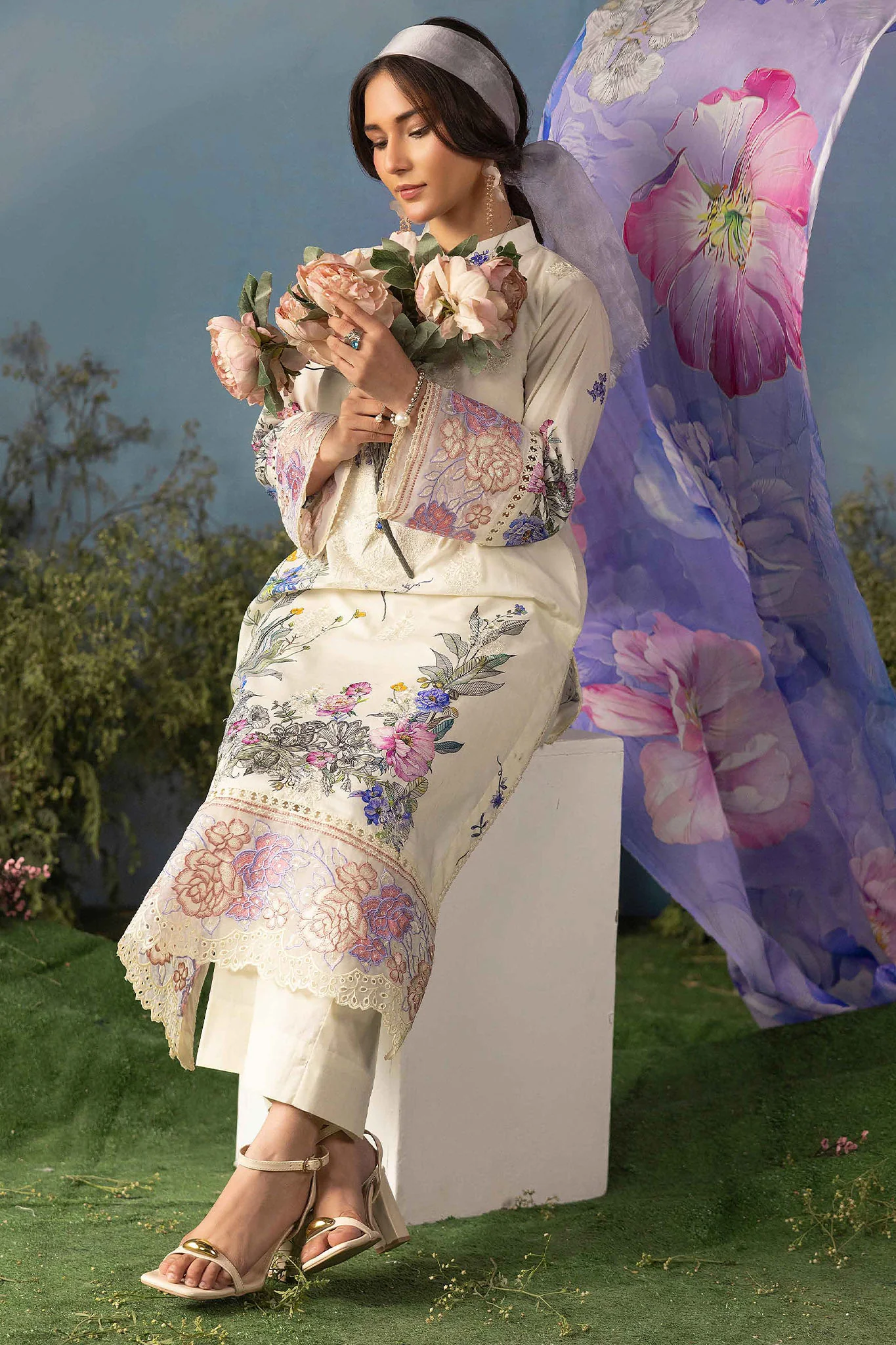 Butterfly By Riaz Arts Unstitched 3 Piece Emb Lawn Suit-D-02 - Image 5