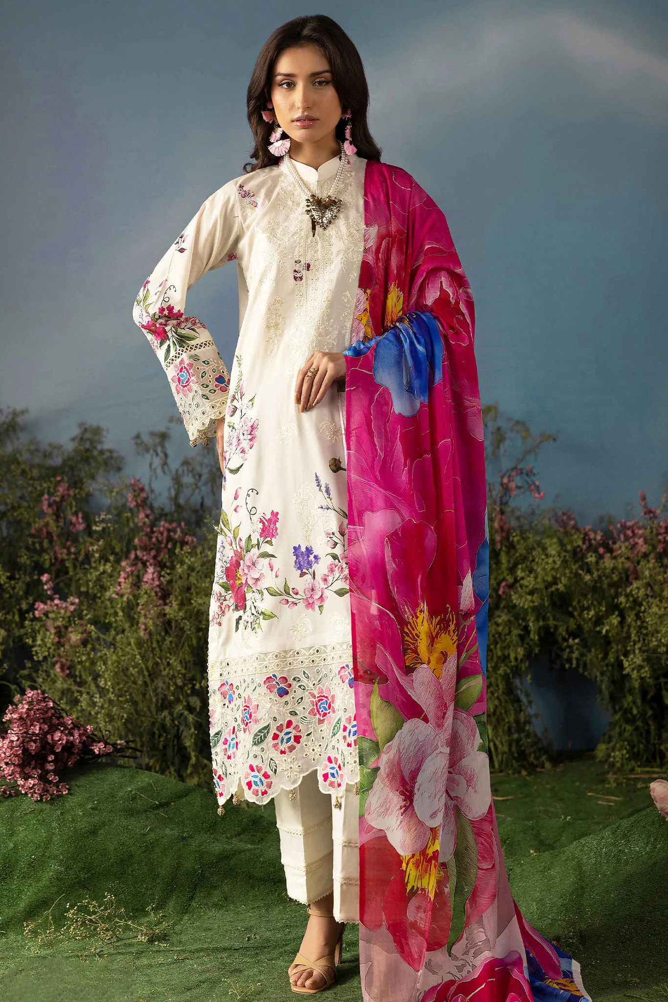 Butterfly By Riaz Arts Unstitched 3 Piece Emb Lawn Suit-D-07 - Image 7
