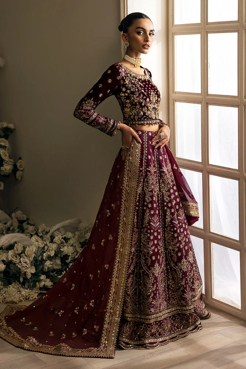 Celeste By Gulaal Unstitched 3 Piece Velvet Suit-Carmine - Image 3