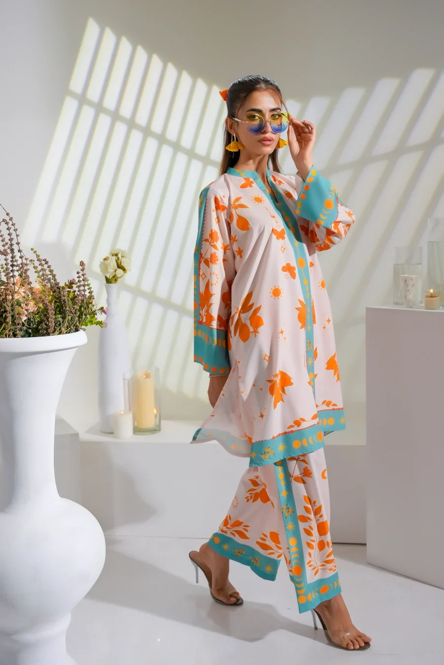 Dhaga Stitched 2 Piece Crepe Suit-Celestial - Image 2
