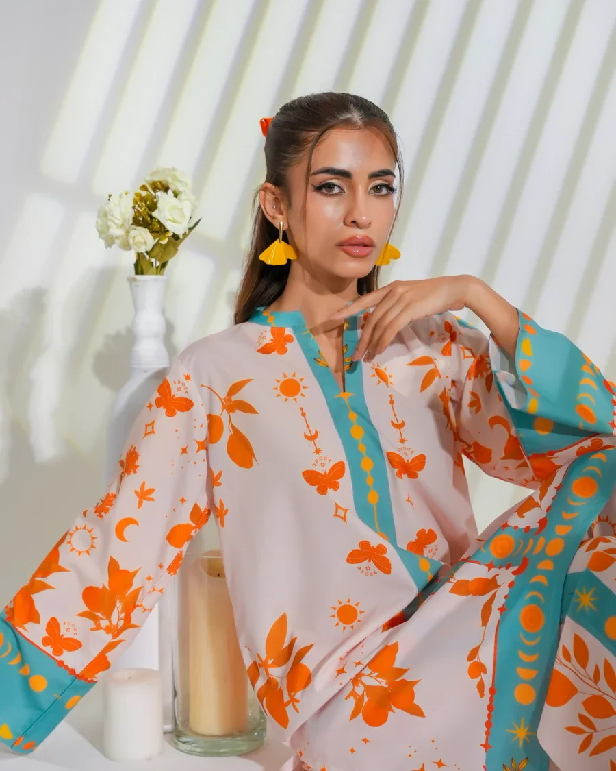 Dhaga Stitched 2 Piece Crepe Suit-Celestial - Image 9