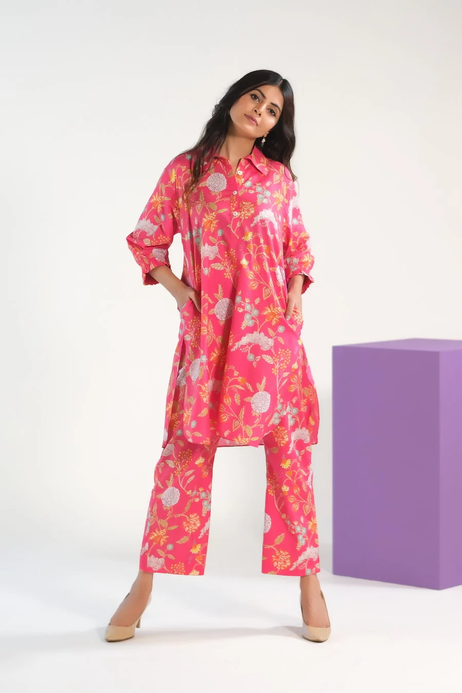 Sprinkles Stitched 2 Piece Summer Co Ord Sets Women Suit-Blush Blossom Charm - Luxury Lawn - Image 5