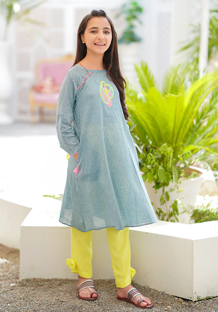 Ochre Clothing Chambray Cotton Embroidered 2 Pc Suit - Image 2