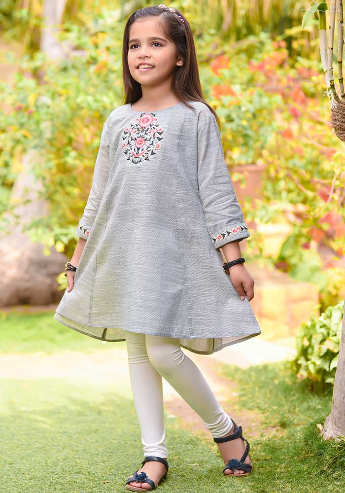 Ochre Clothing Chambray Embroidered Top