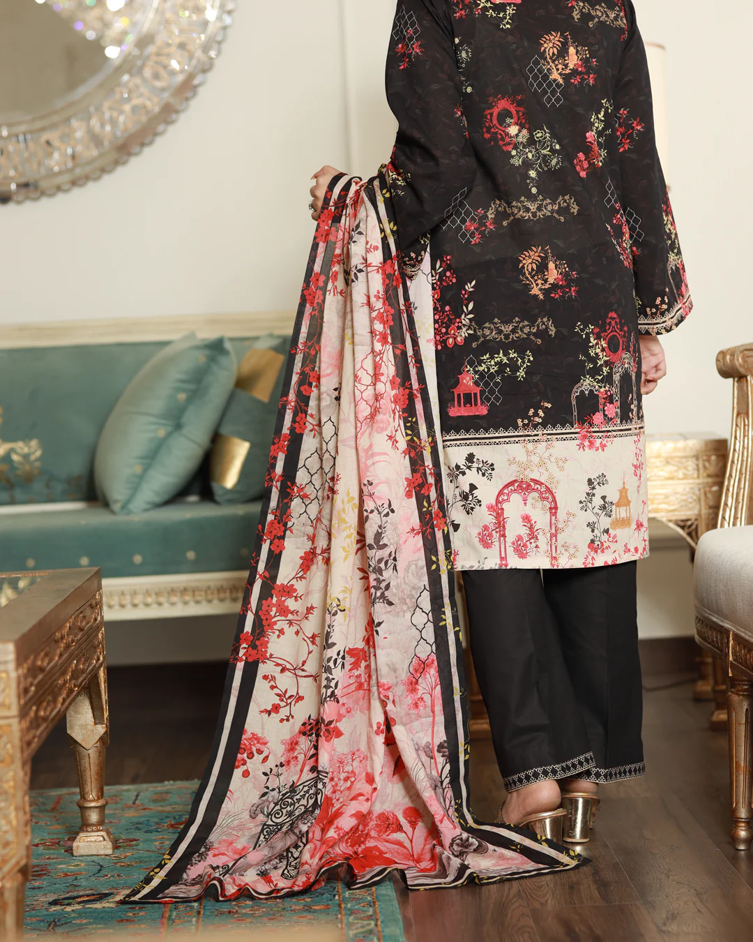 Chameli Studio-Midnight Elegance Lawn Digital Print 3 Piece Unstitched Suit-WRTS-0006 - Image 3