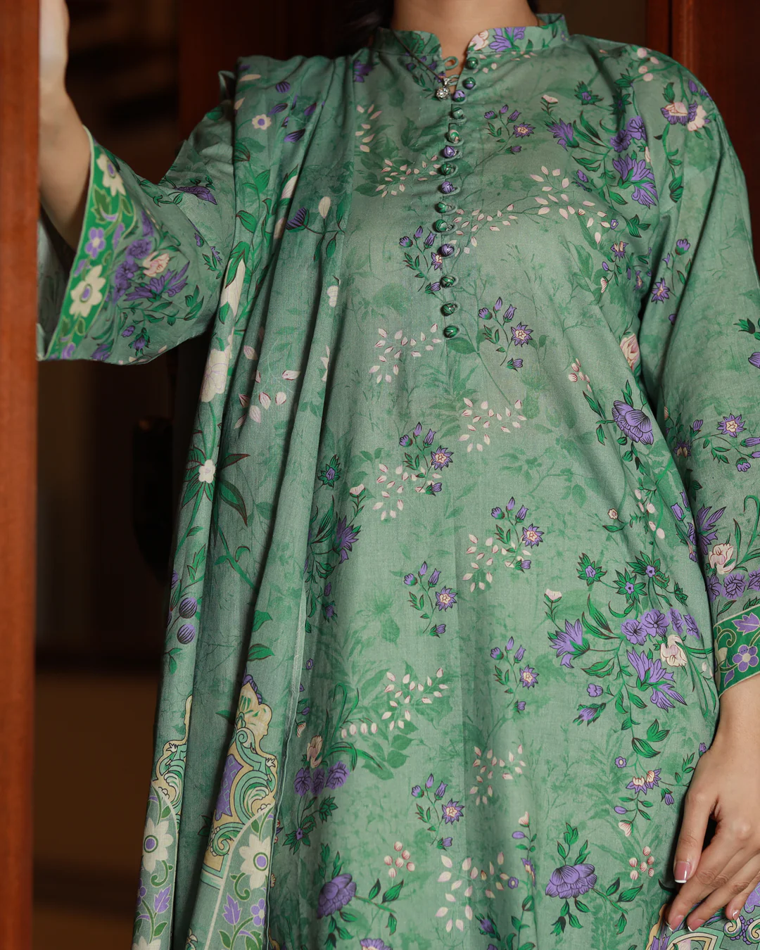 Chameli Studio-Sage Bloom Lawn Digital Print 3 Piece Unstitched Suit-WRTS-0014 - Image 5