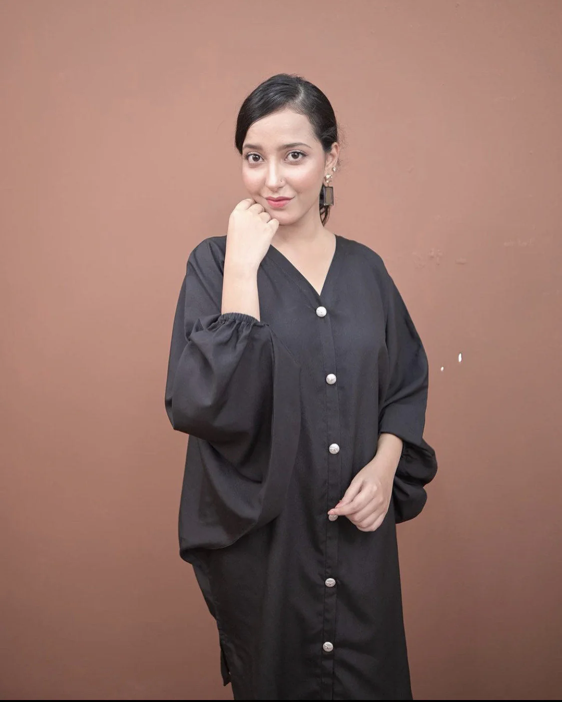 Zauk Stitched 2 Piece Collection-Charcoal Black Two Piece Dress - Image 3