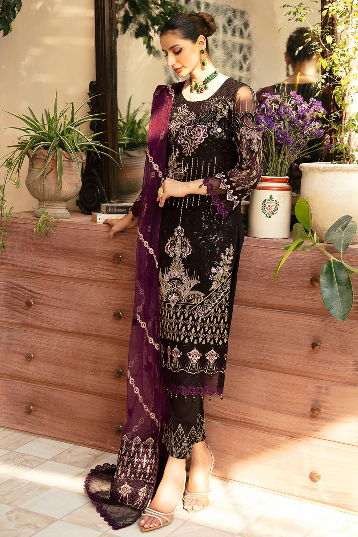 Chevron By Ramsha Unstitched 3 Piece Luxury Chiffon Vol-09 Suit-A-905 - Image 2