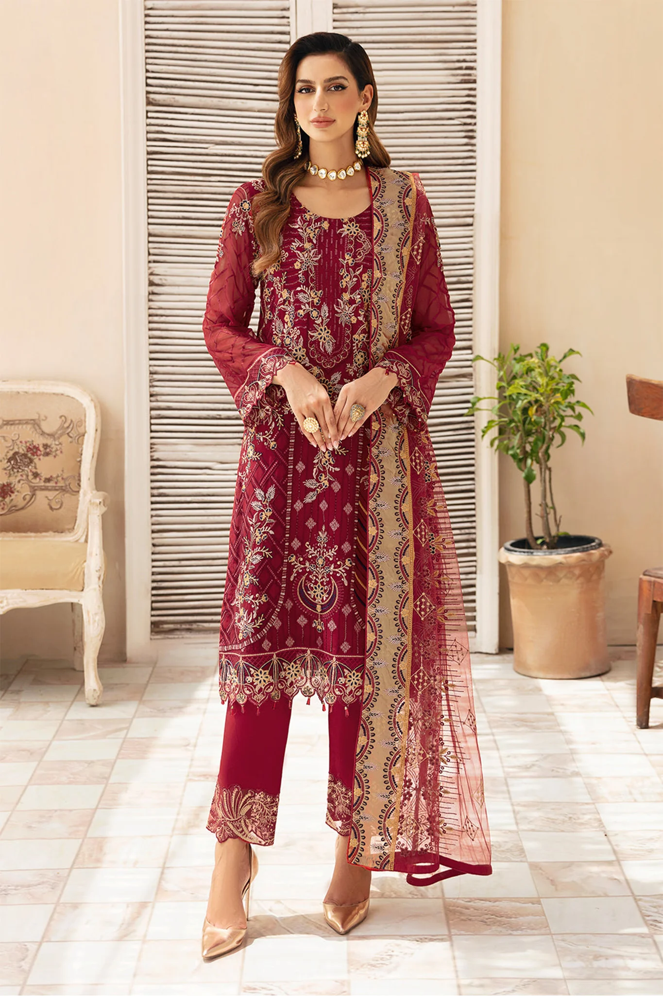 Chevron By Ramsha Unstitched 3 Piece Luxury Chiffon Vol-09 Suit-A-907