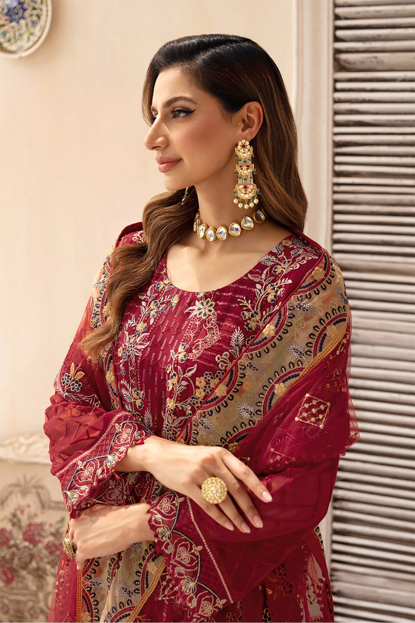 Chevron By Ramsha Unstitched 3 Piece Luxury Chiffon Vol-09 Suit-A-907 - Image 2